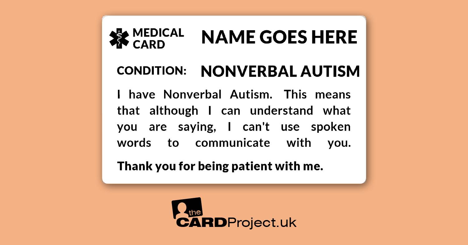 Nonverbal Autism Awareness Mono Medical ID Card